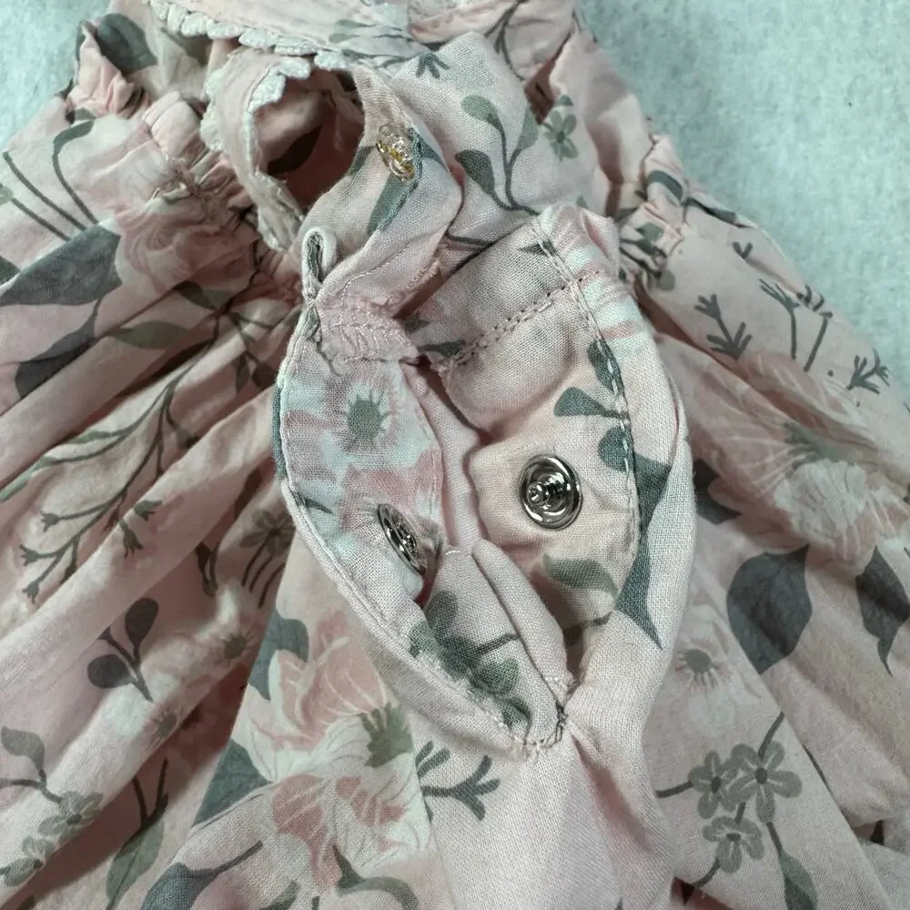 Joie Dress Baby Girl 18M Pink Floral Shoulder Tank Strap Dress Lace Trim